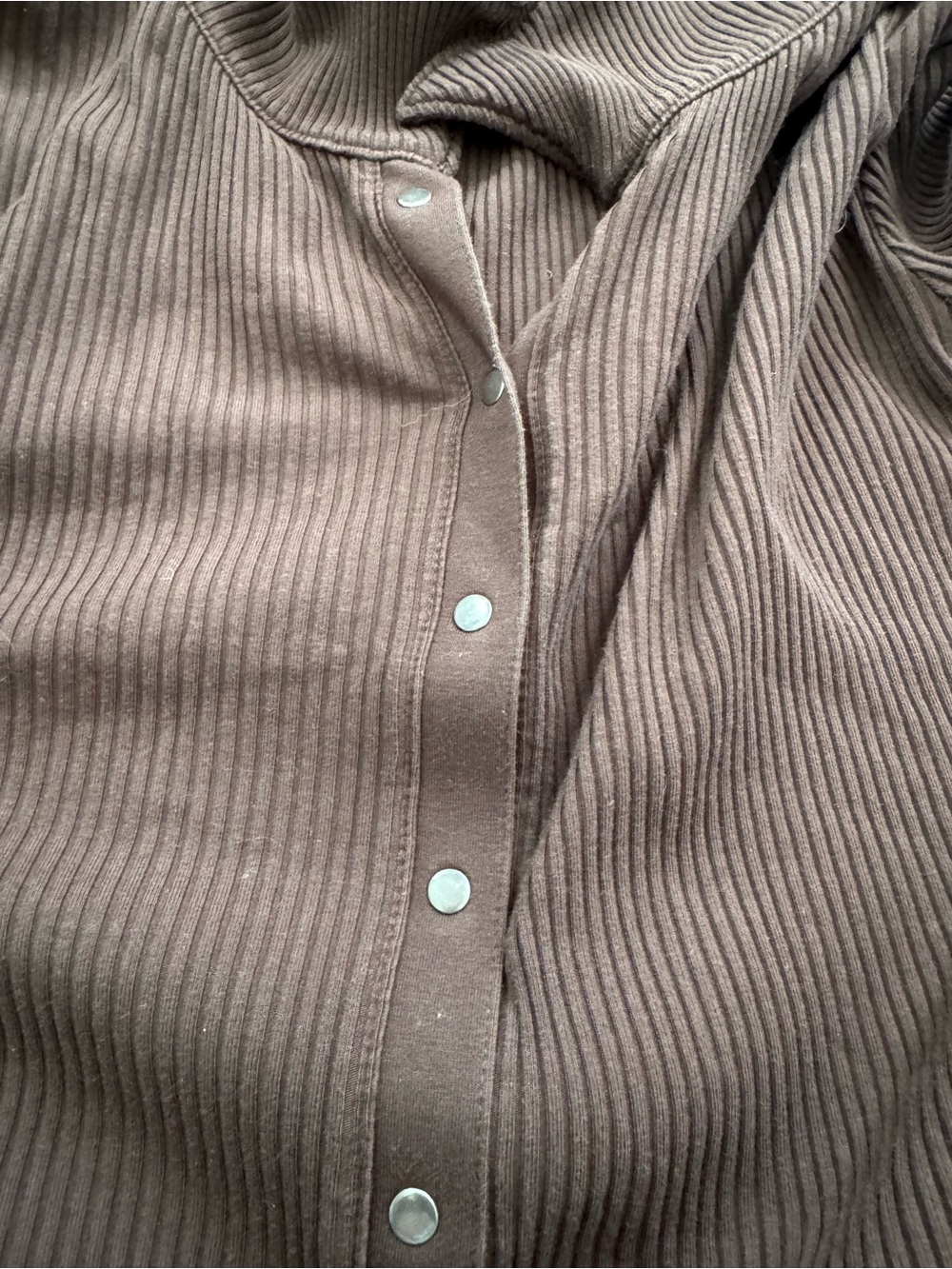 Madewell Brown Ribbed snap long Sleeve Top - Picture 3 of 4